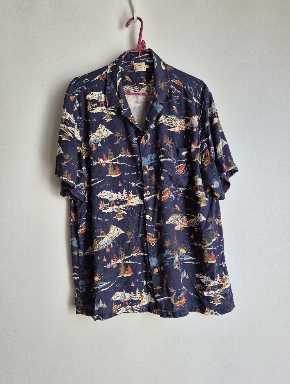 Faherty Sea to Ski Viscose Camp Shirt XL Navy Surf Chalet Apres Cabincore Resort